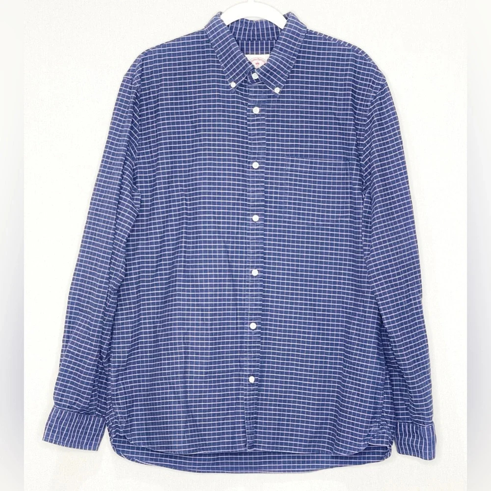 Brooks Brothers Red Fleece Men's Button Down Shirt Size XL‎ Navy Plaid Cotton